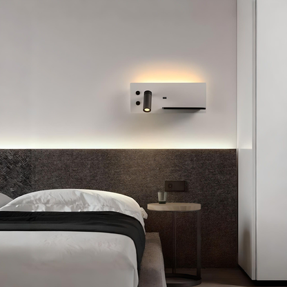 Aplique LED de Parede 7+3W com Porta USB e Prateleira | Luz Quente 3000K