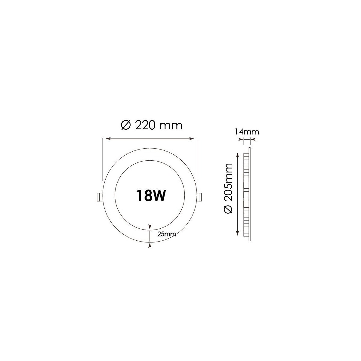 Downlight Circular LED 18W Preto Ultra Plano 1620lm Branco Frio 6500K Neutro 4000K Quente 3000K Ø220mm