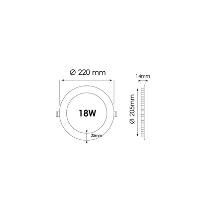 Downlight Circular LED 18W Preto Ultra Plano 1620lm Branco Frio 6500K Neutro 4000K Quente 3000K Ø220mm