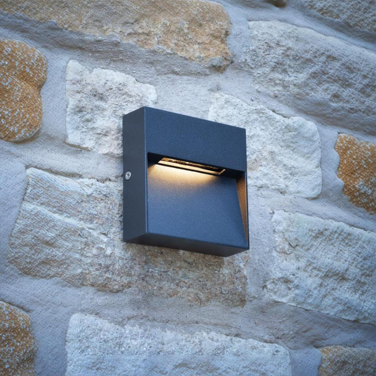 Baliza LED Exterior 3W Quadrada IP54 Alumínio | Parede Superfície