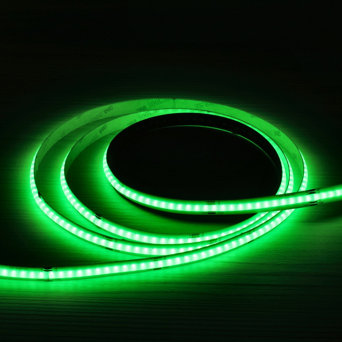 Fita LED COB RGB 24V 5m 12W/m 576 LEDs/m | Luz Homogénea Sem Pontos | IP20 | Interior | Dimável - verde