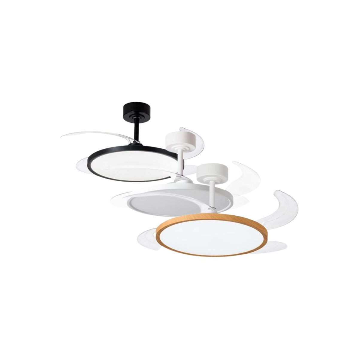 Ventoinha de Teto com Pás Retráteis e Luz LED 36W 3CCT | Motor DC 30W | 6 Velocidades | Comando - 3 cores disponíveis