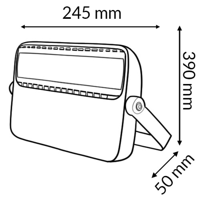 Projetor Modular LED Pronext 100W Antissalino - dimensões 245x390x50mm - diagrama técnico