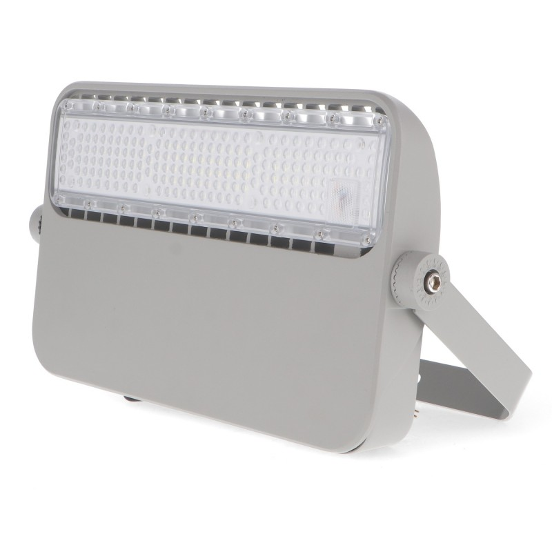 Projetor Modular LED Pronext 100W Antissalino cinza - vista lateral com suporte de montagem