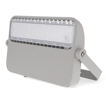 Projetor Modular LED Pronext 100W Antissalino cinza - vista lateral com suporte de montagem