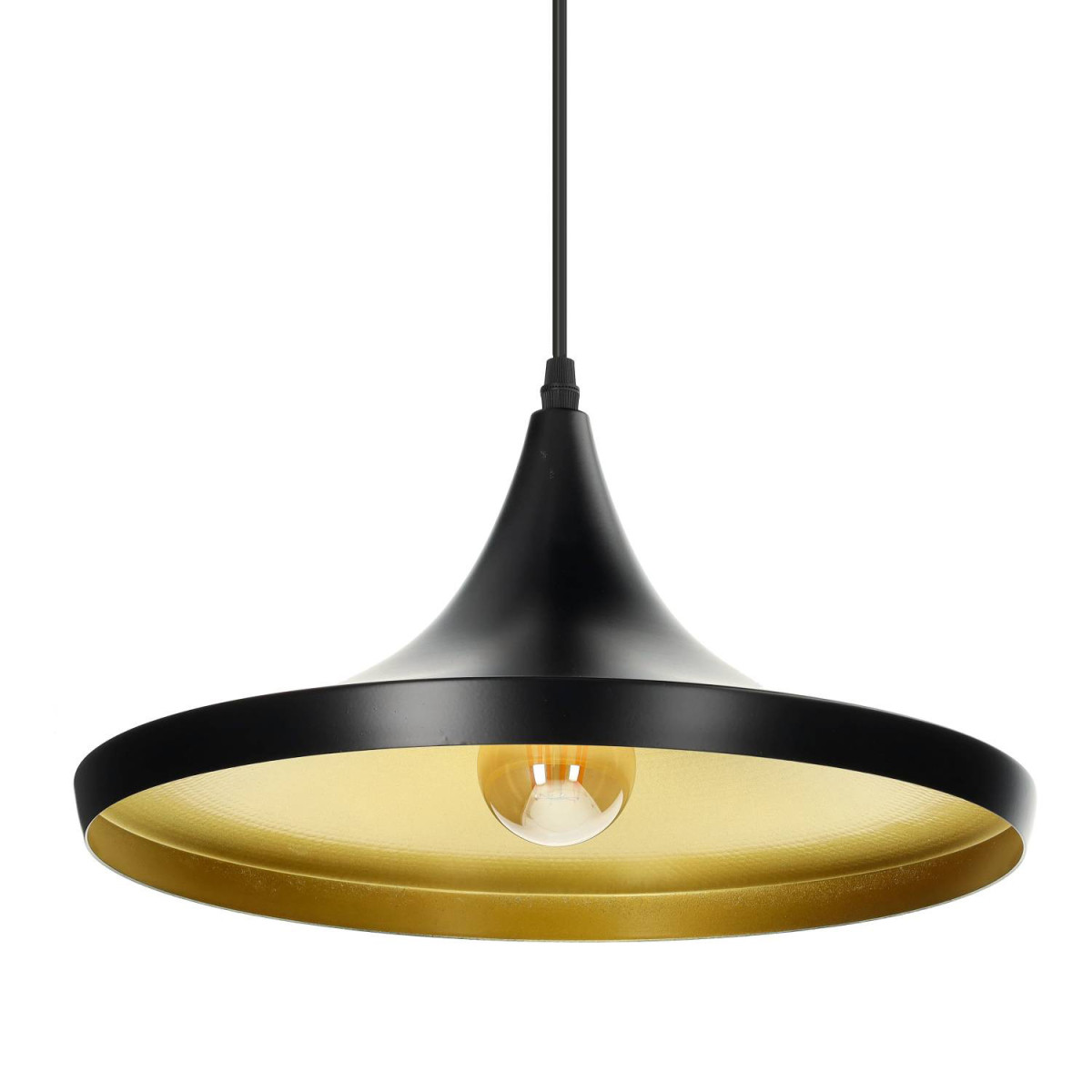 Candeeiro Suspenso Disco Alumínio E27 Preto ou Branco com Interior Dourado