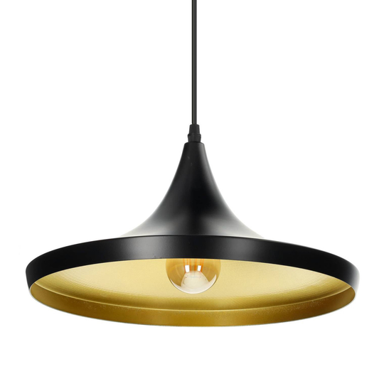 Candeeiro Suspenso Disco Alumínio E27 Preto ou Branco com Interior Dourado