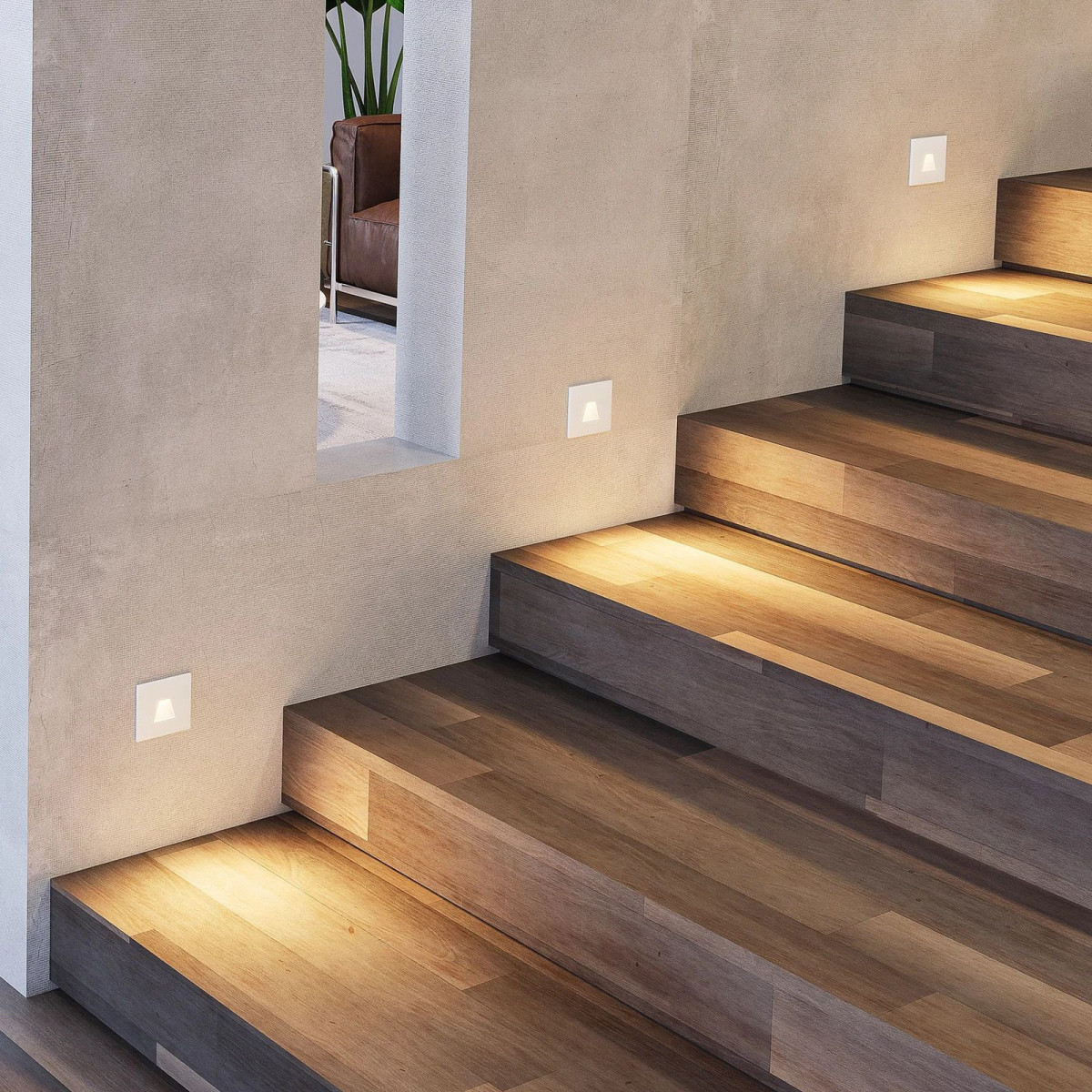 Baliza LED Encastrável Parede 3W 330lm IP65 | Quadrado Trapézio | Branco Quente 3000K | Exterior - branco - escada