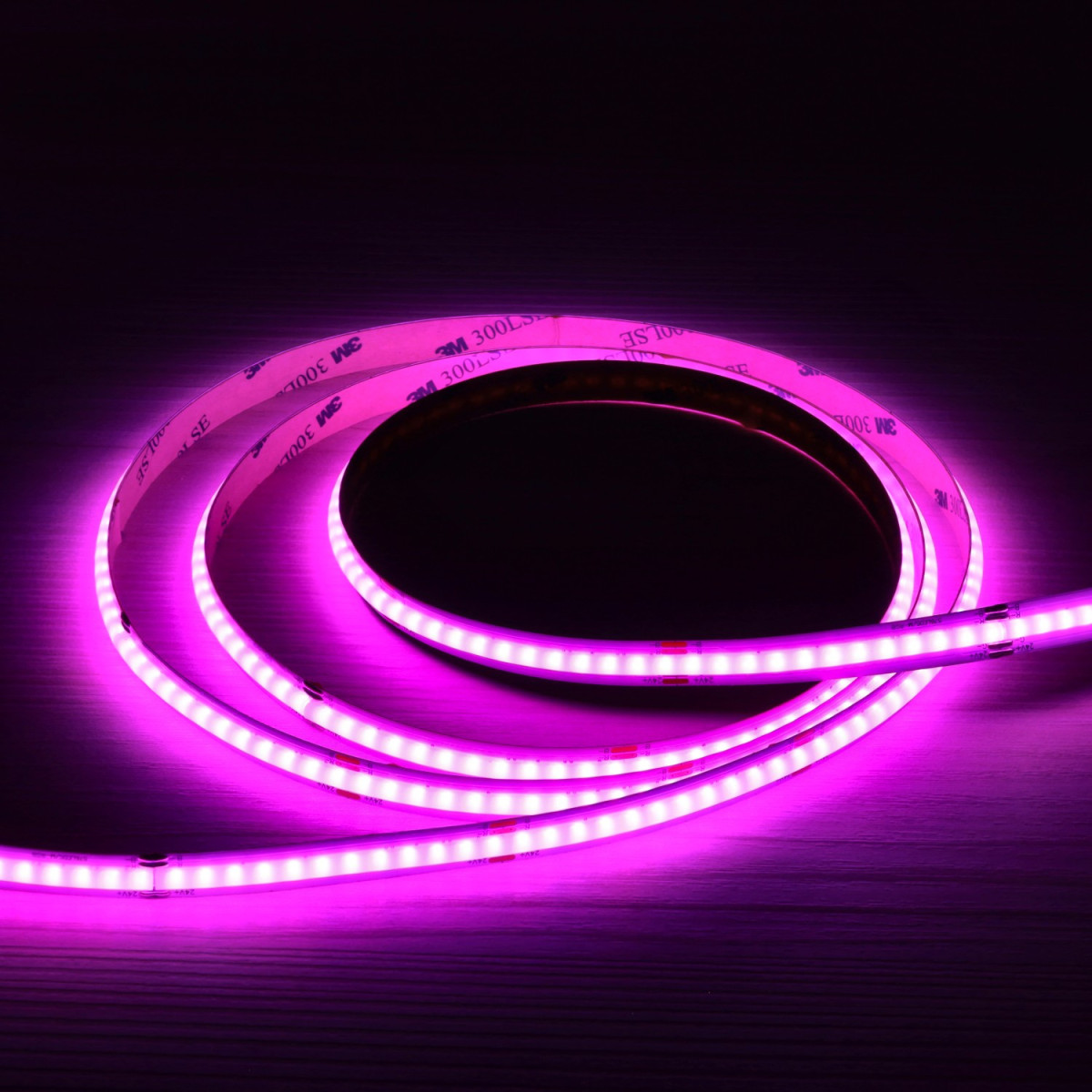 Fita LED COB RGB 24V 5m 12W/m 576 LEDs/m | Luz Homogénea Sem Pontos | IP20 | Interior | Dimável - rosa