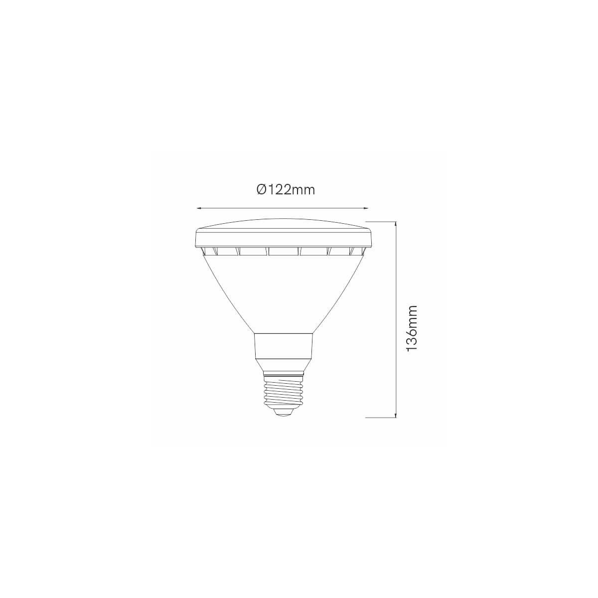 Lâmpada LED PAR38 12W E27 1000lm | Várias Cores | 120º  - Dimensões