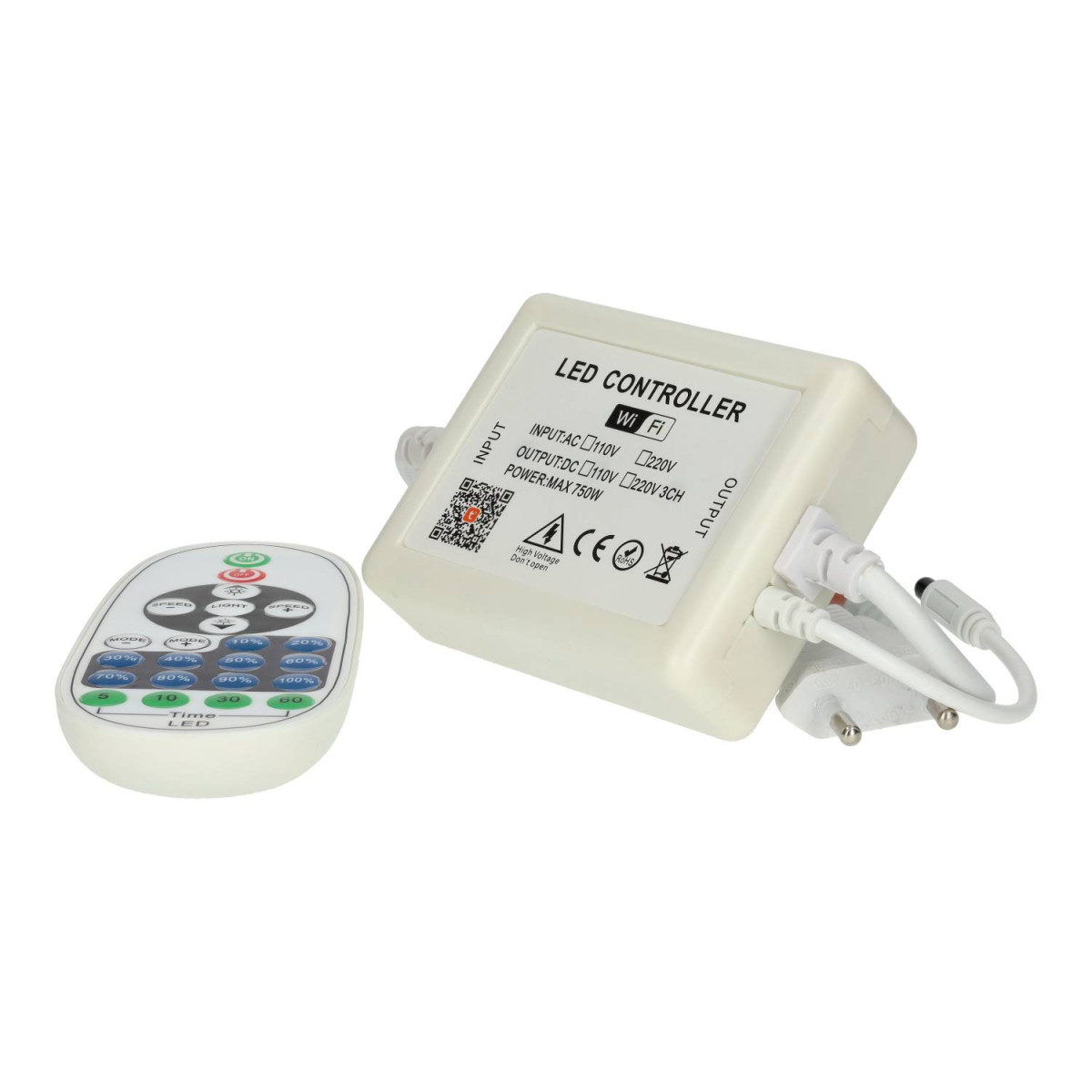 Controlador Fita LED Monocolor 220V WiFi + IR | 750W | App Tuya | Google Home & Alexa | IP20