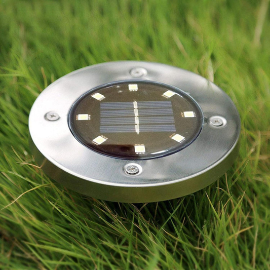Baliza Solar LED de Solo com Espigão | 8 LEDs SMD 6000K | Aço Inoxidável | IP44 | Jardim