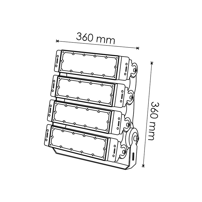 Projetor Modular LED Premium 200W - dimensões 360x360mm - diagrama técnico