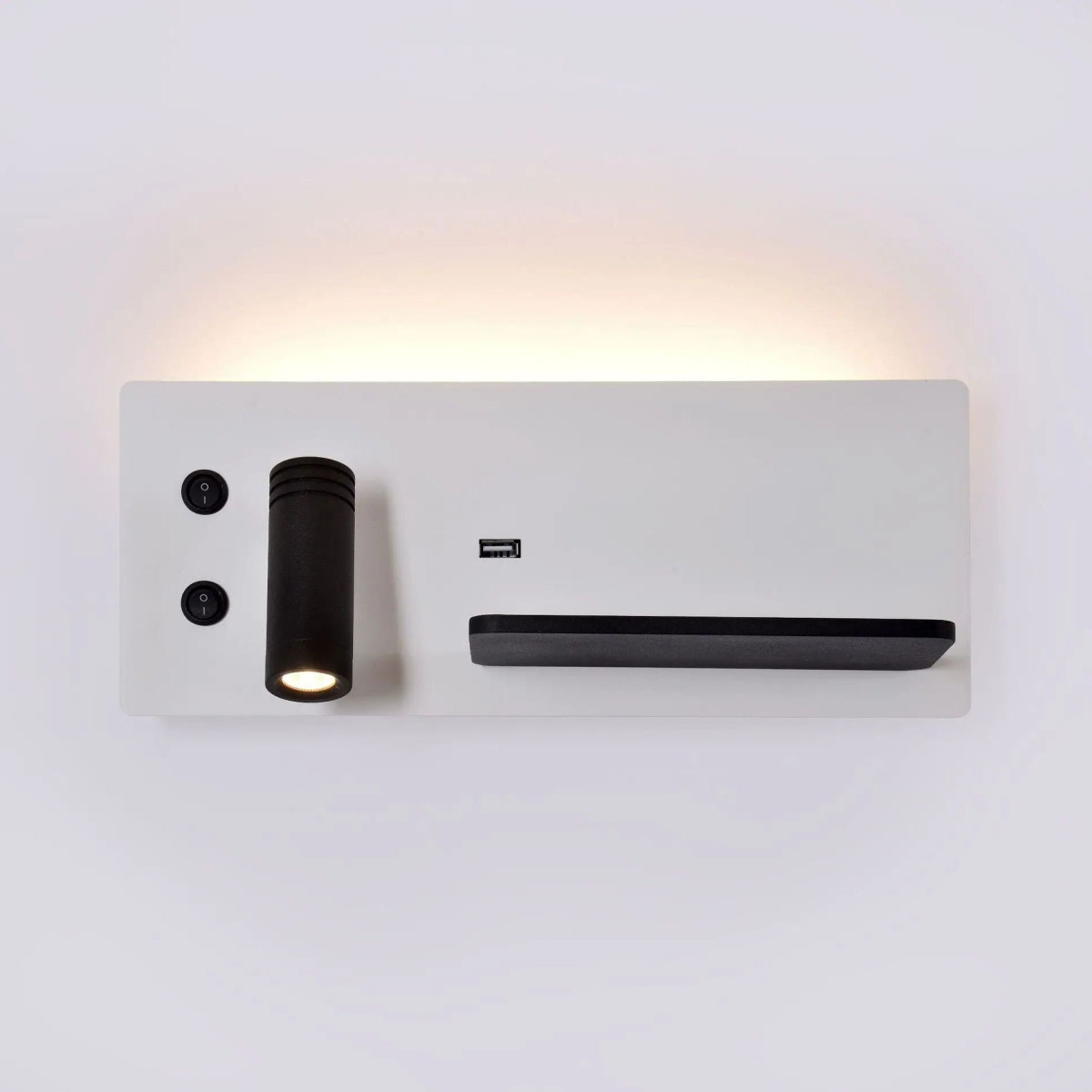 Aplique LED de Parede 7+3W com Porta USB e Prateleira | Luz Quente 3000K | Interior direito