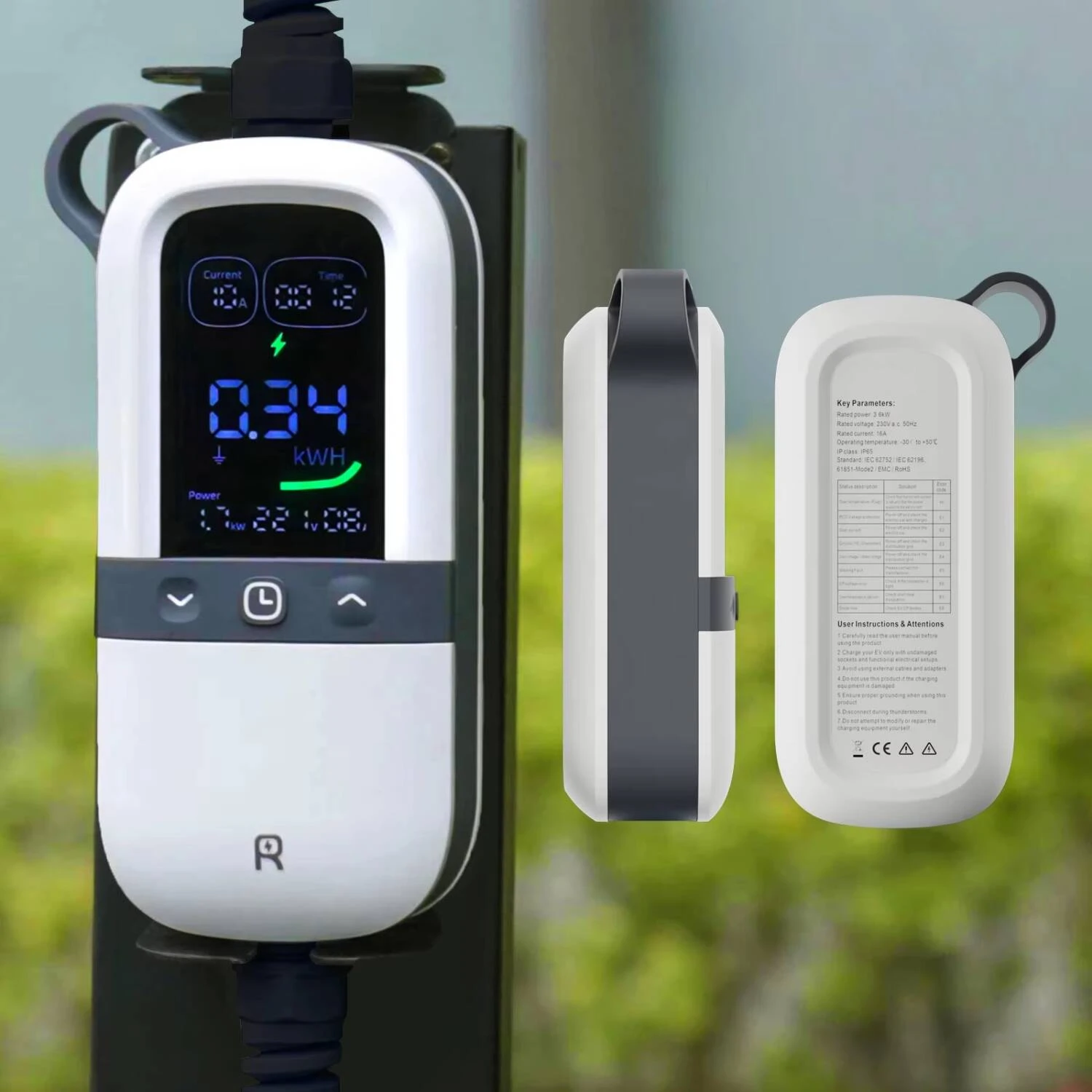 Carregador Portátil para Carro Elétrico 3.6kW 6-16A Ajustável | Cabo 6m | IP65