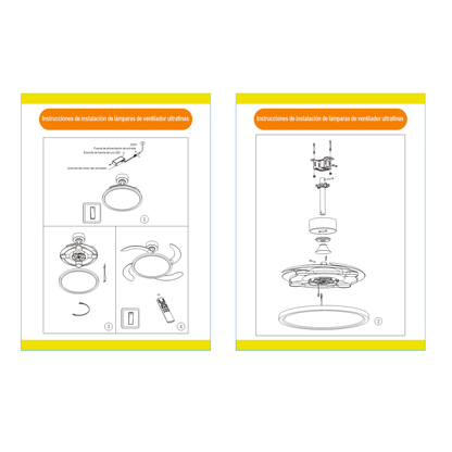 Ventoinha de Teto com Pás Retráteis e Luz LED 36W 3CCT | Motor DC 30W | 6 Velocidades | Comando - instruções de montagem