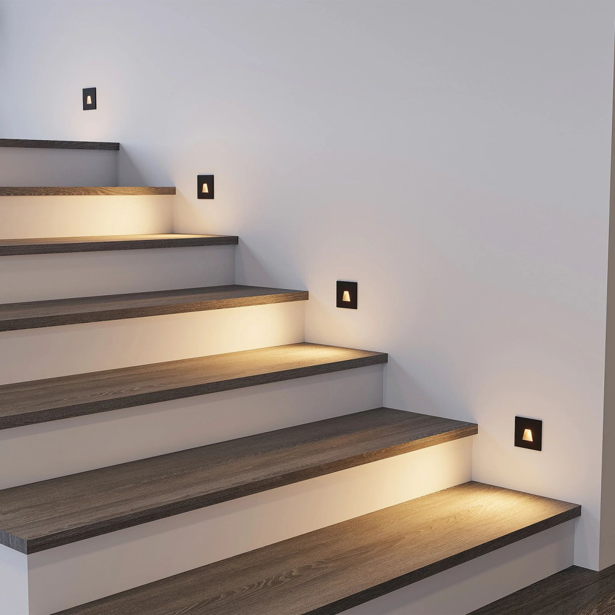 Baliza LED Encastrável Parede 3W 330lm IP65 | Quadrado Trapézio | Branco Quente 3000K | Exterior - preto - escada
