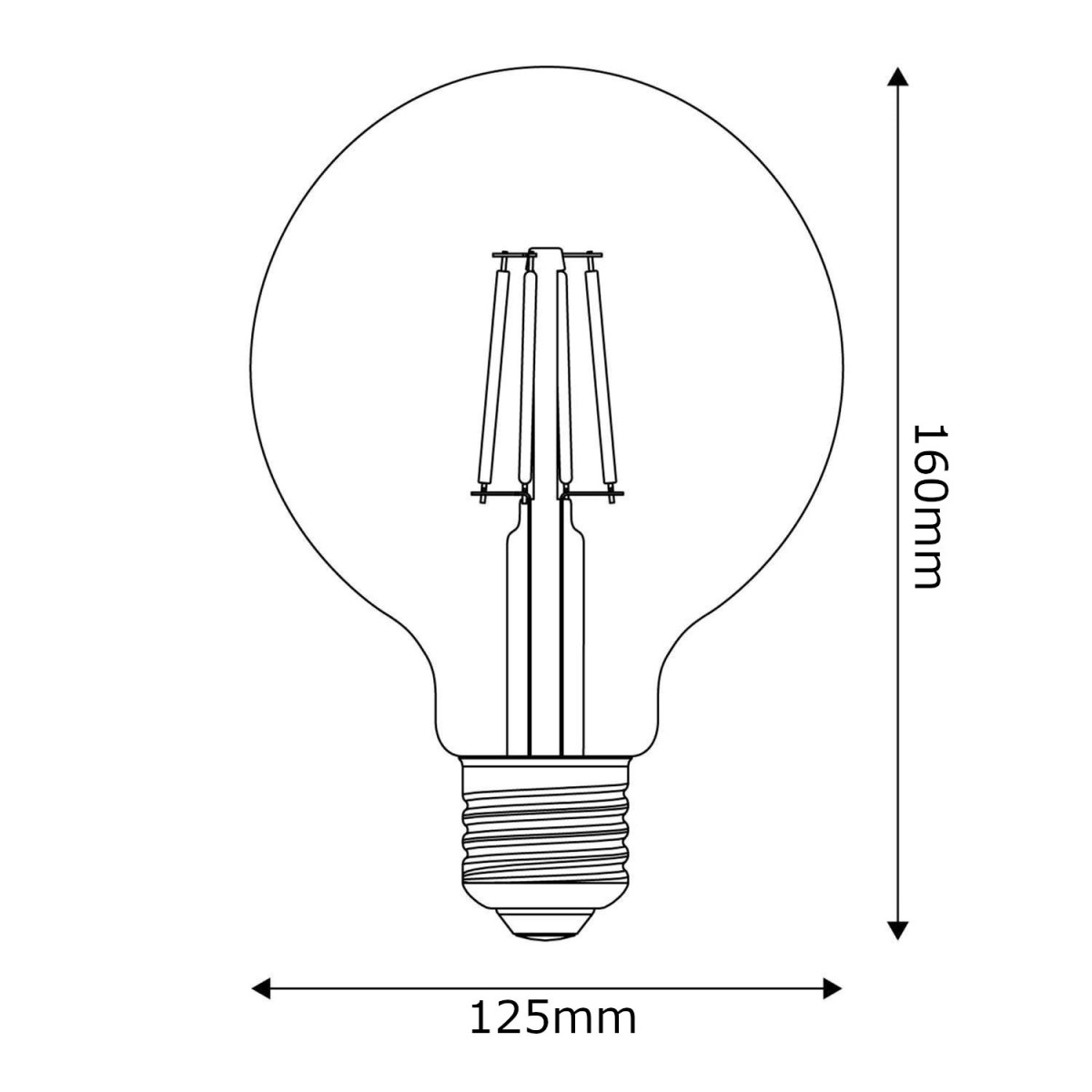 Lâmpada LED Filamento Globo G125 E27 6W 550lm Branco Quente 2700K Regulável 360°