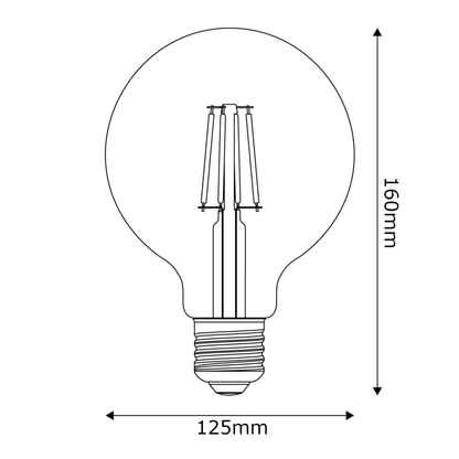 Lâmpada LED Filamento Globo G125 E27 6W 550lm Branco Quente 2700K Regulável 360°
