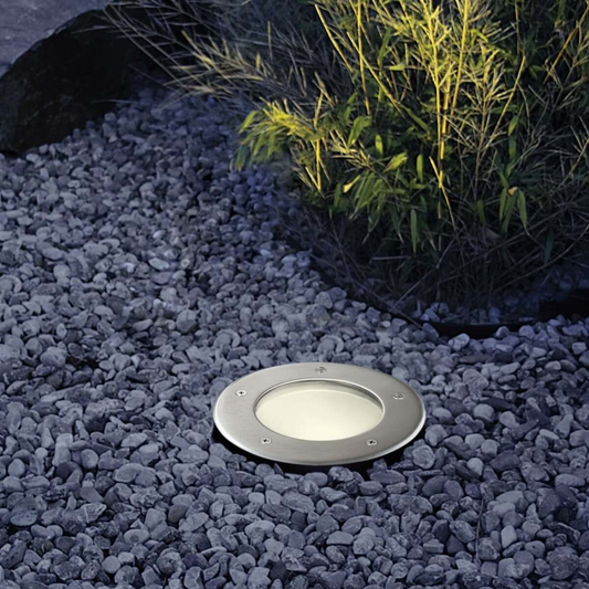 Foco Encastrar Chão GU10 IP65 Exterior Inox Ø110mm Jardins Calçadas CE RoHS