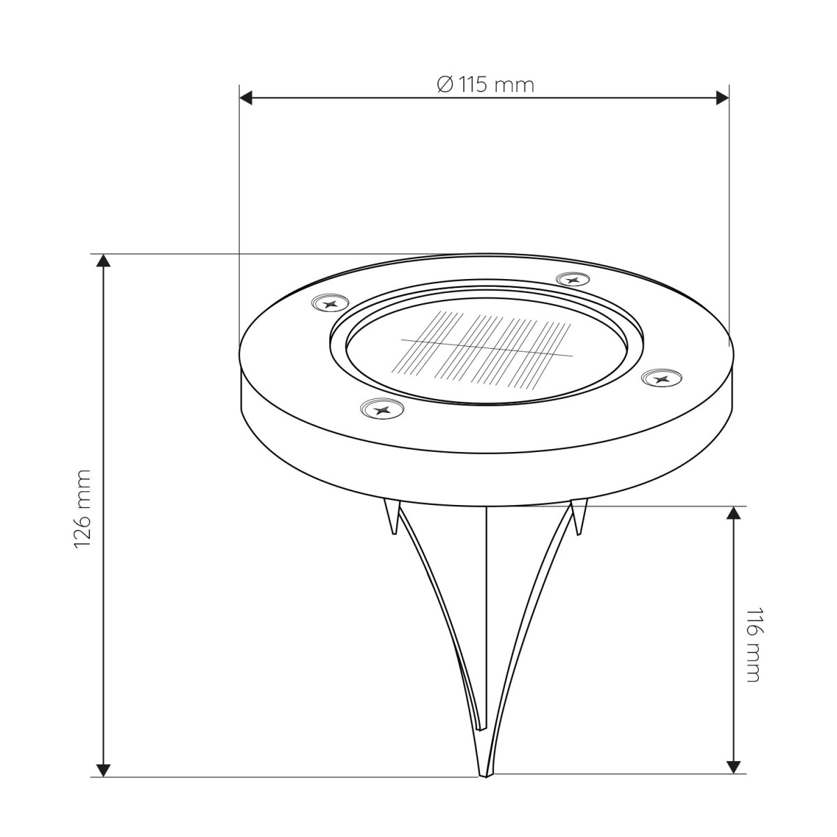 Baliza Solar LED de Solo com Espigão | 8 LEDs SMD 6000K | Aço Inoxidável | IP44 | Jardim - Dimensões