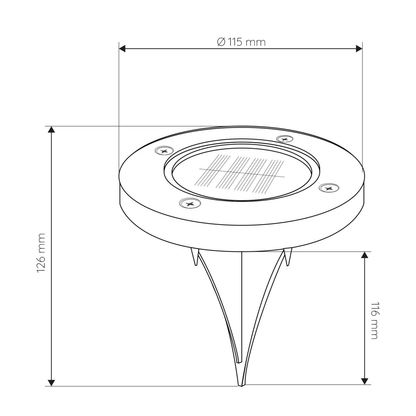 Baliza Solar LED de Solo com Espigão | 8 LEDs SMD 6000K | Aço Inoxidável | IP44 | Jardim - Dimensões