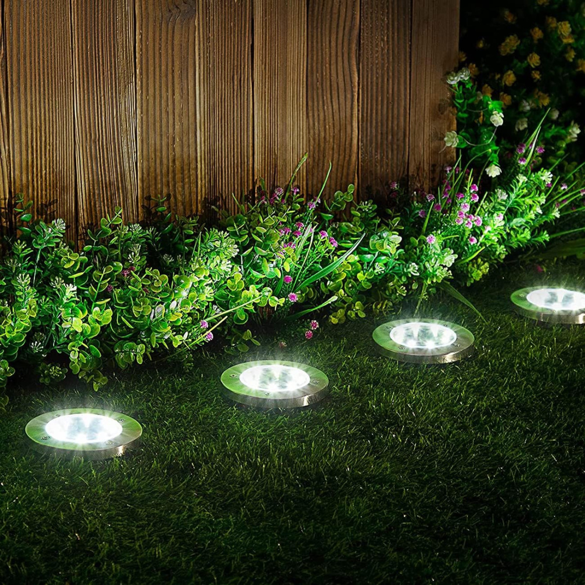 Baliza Solar LED de Solo com Espigão | 8 LEDs SMD 6000K | Aço Inoxidável | IP44 | Jardim - 4 balizas led no chão