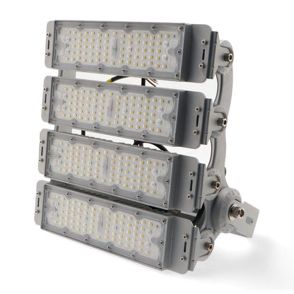 Projetor Modular LED Premium 200W cinza com quatro módulos LED - vista frontal