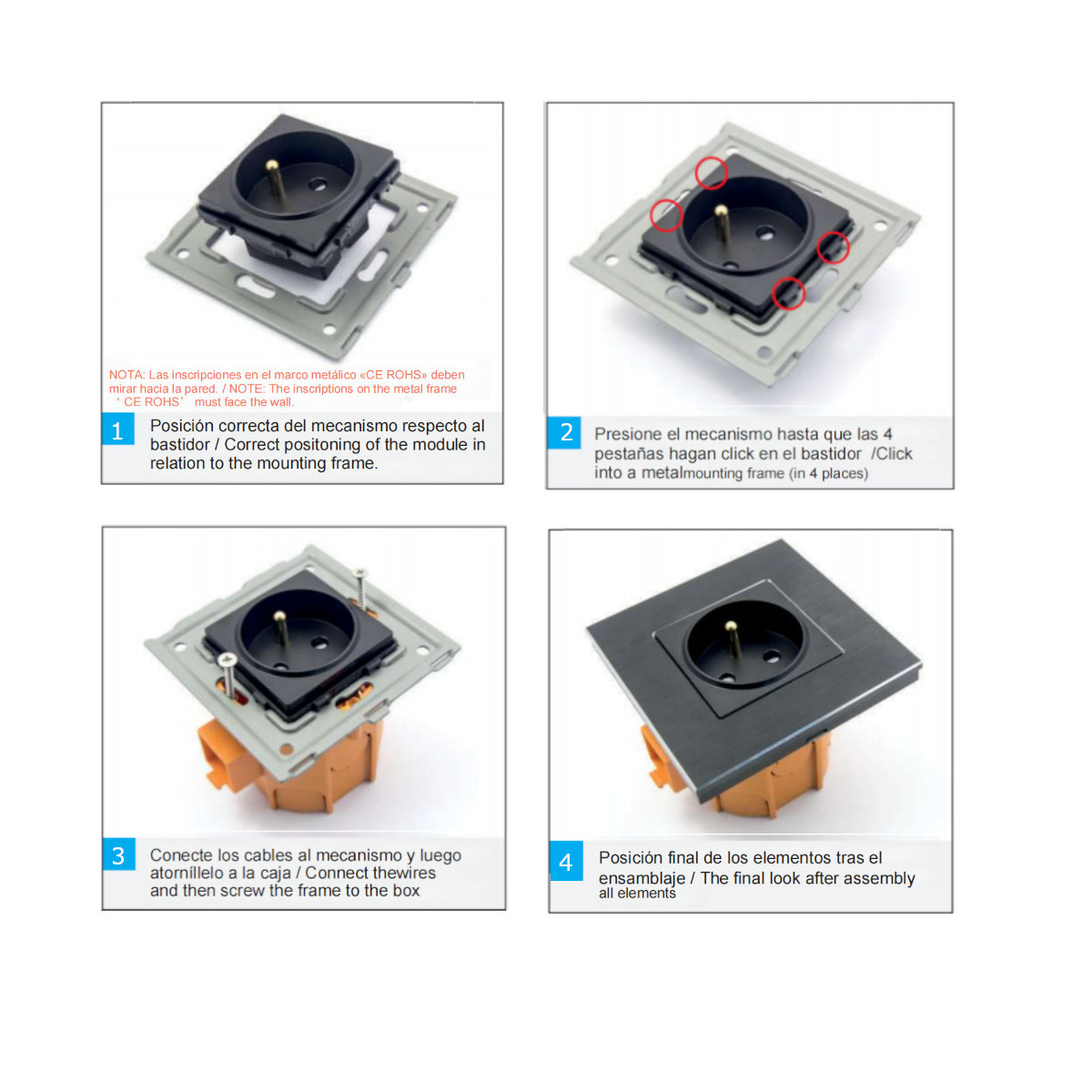 Tomada Schuko WiFi 16A Encastrar + Moldura PC Tuya Alexa Google Branco Preto