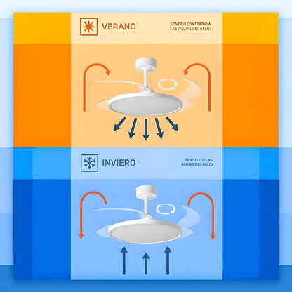 Ventoinha de Teto com Pás Retráteis e Luz LED 36W 3CCT | Motor DC 30W | 6 Velocidades | Comando - verão e inverno