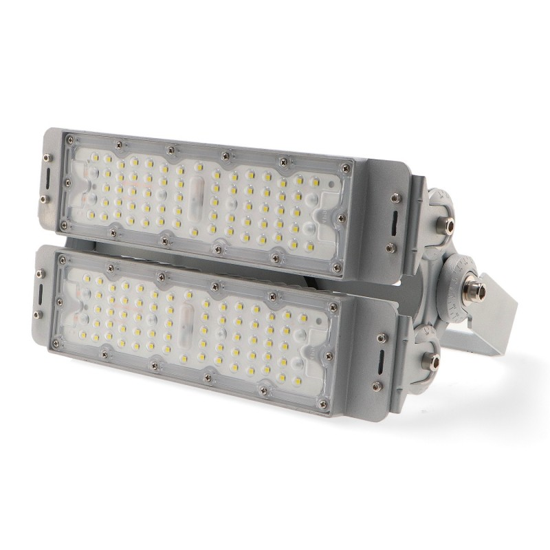 Projetor Modular LED Premium 100W cinza com dois módulos LED - vista frontal