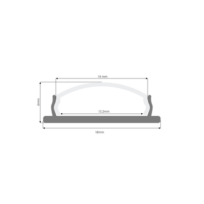 Perfil de Alumínio Flexível para Fita LED 2m | 18x6mm | Difusor Translúcido Incluído | Curvas e Formas Livres - Dimensões