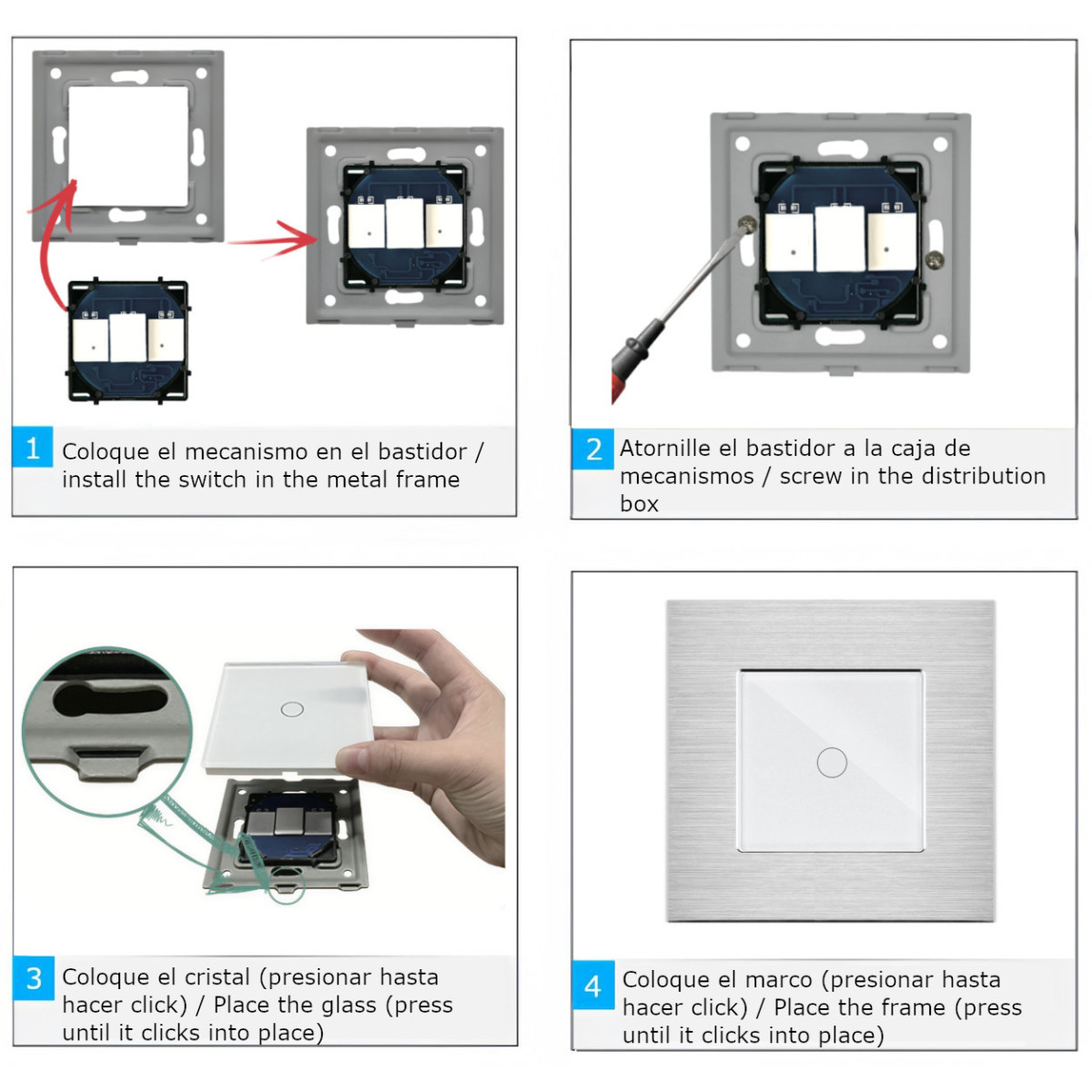 Interruptor Dimmer Touch WiFi + Moldura de Vidro | 700W | App Tuya | Google Home & Alexa | Branco e Preto - instruções