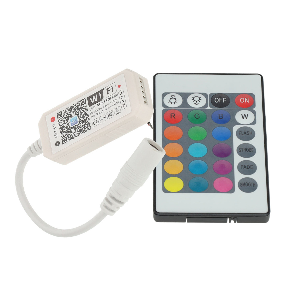 Controlador WiFi RGBW com Comando para Fitas LED 5-24V | 100W | App Tuya | Google Home & Alexa | IP20