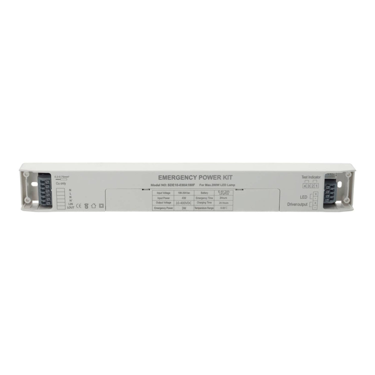 Kit de Emergência para Luminárias LED até 200W | Auto-teste | Bateria LiFePO4 | IP20