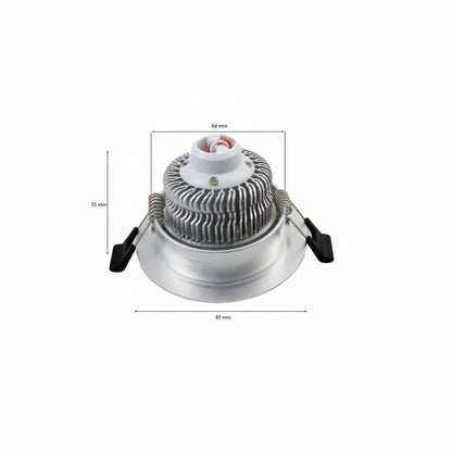 Downlight LED 3W Circular Ajustável Prata 300lm Ângulo 40º