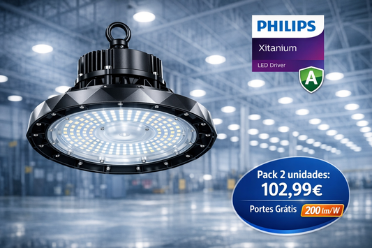 Pack 2 x Campânula LED Industrial UFO 150W 200lm W Driver PHILIPS Xitanium Regulável 1-10V Portes Grátis
