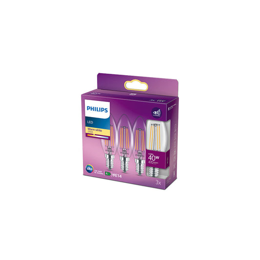 Pacote 3 Lâmpada LED Philips E14 B35 4.3W 470Lm 2700K [Ph-929001889759]