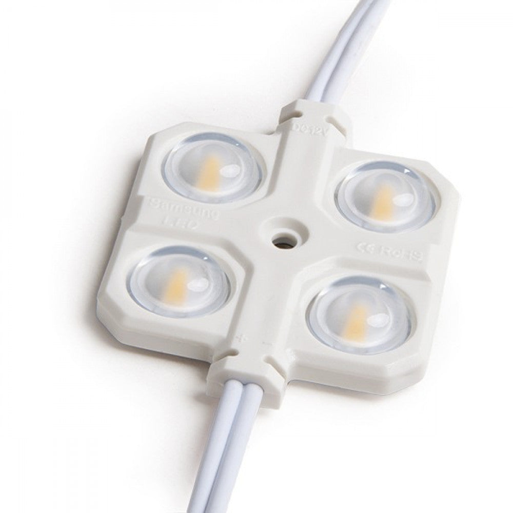 Módulo 2W 141Lm 2700ºK 4 LEDs PRO 5630 Injetado IP67 Óptico 50.000H [RA-BL-5630W04-LENS-R-WW]