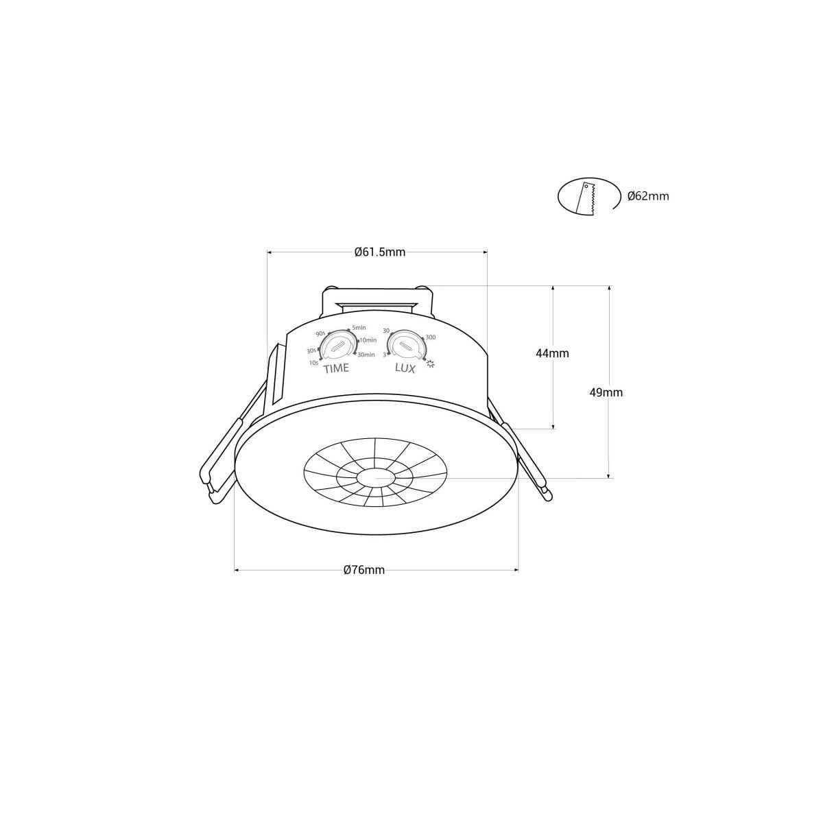 Sensor de Movimento PIR Encastrar 360° 1200W | Teto | AC 220-240V