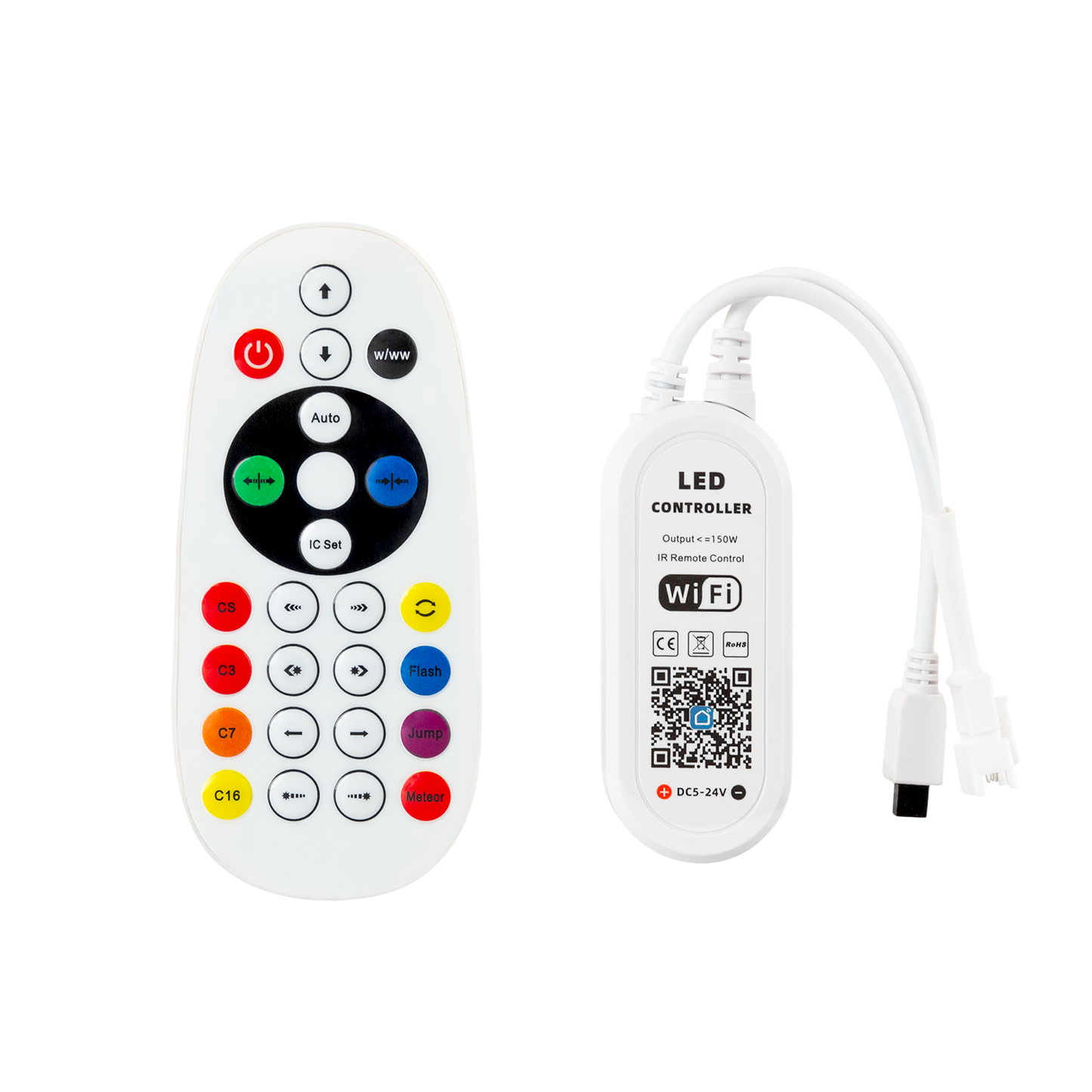 Controlador LED RGB Tuya App + Controle Remoto 12-24VDC IP20