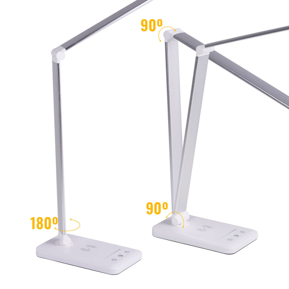 Luminária de mesa LED com carregador de telemóvel sem fios 6W 420Lm CCT (tom de luz regulável)
